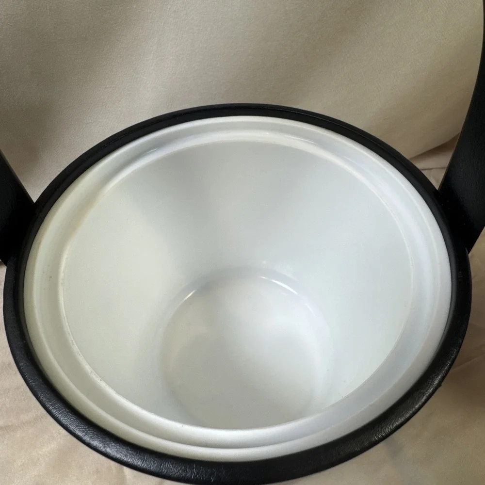 Vintage Black Faux Leather Ice Bucket with Lid‎ and Handle Mid Century Barware